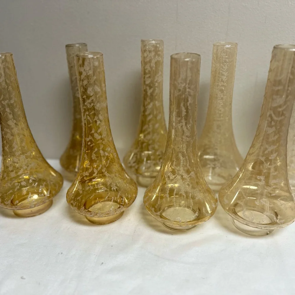 Mid Century Amber Glass Chandelier Shades Set of 8